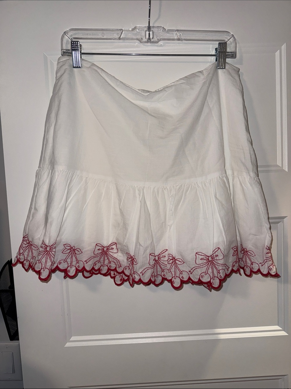 🍒 Francesca's Collections White Skirt with Red Cherry Bow Embroidery 🍒